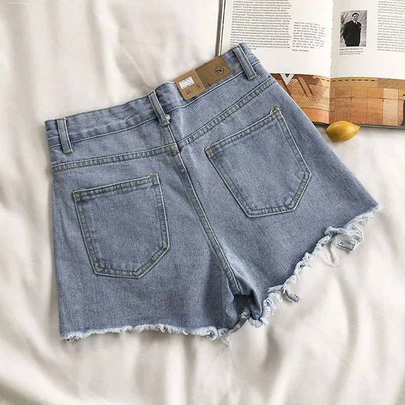 Summer Denim Shorts Fashion Ripped Holes High Waist