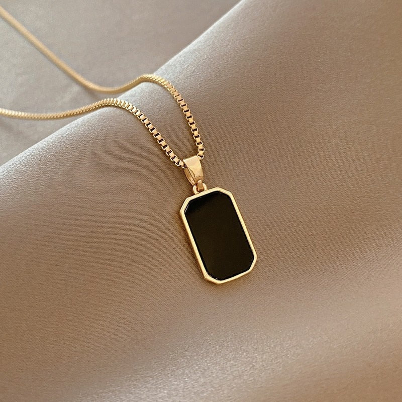 Stainless Steel Necklaces Minimalist Square Pendant Choker=