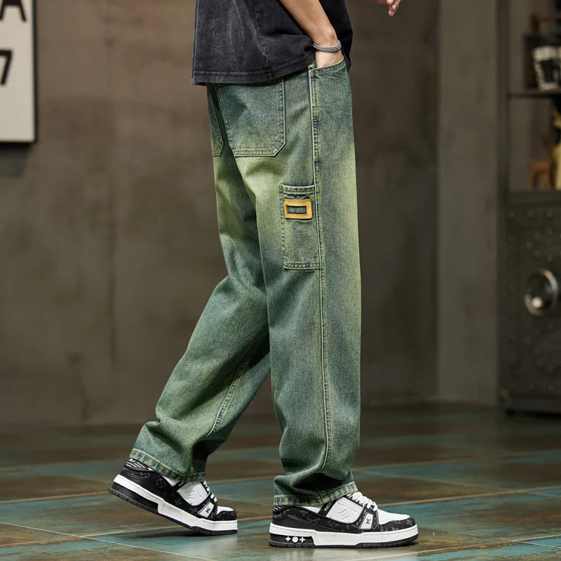 Wide Leg Jeans Men Baggy Pants Summer Straight Loose Retro