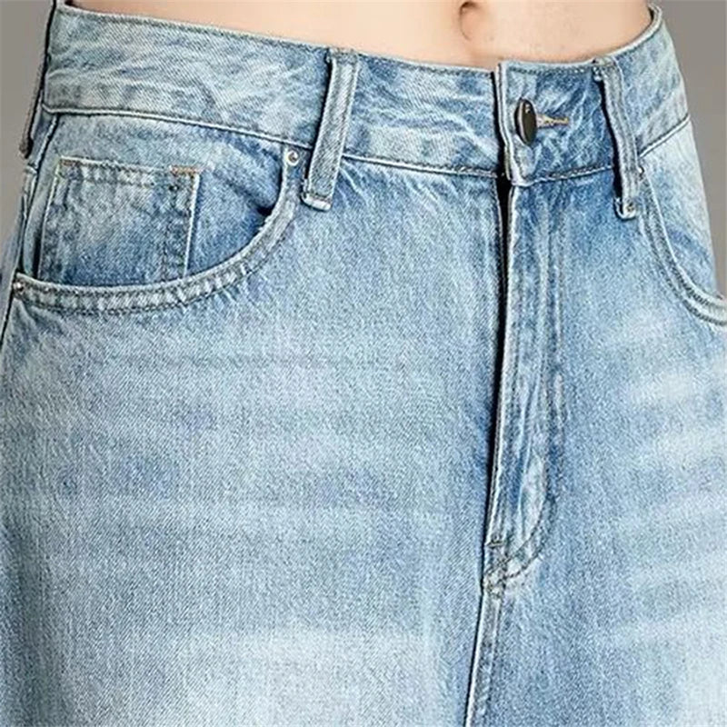 Loose Culotte Wash Vintage Wide Leg Jeans Women Oversize