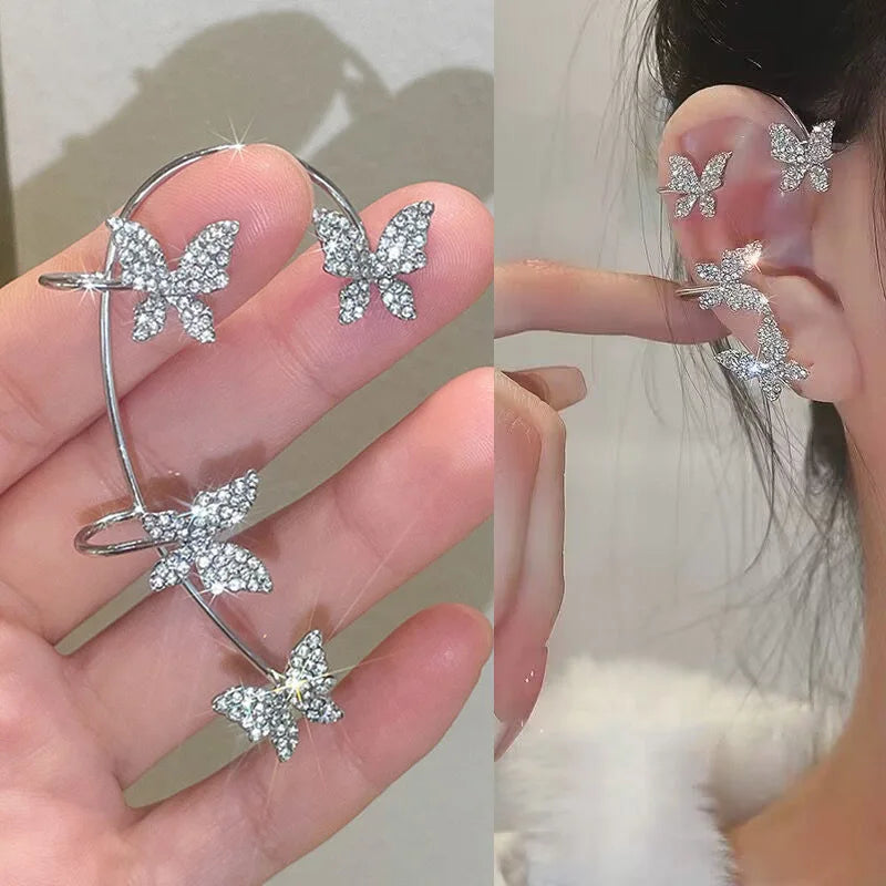 Fashion Zircon Butterfly Ear Clips Sparkling Rhinestone Ear Cuff Clips Earrings