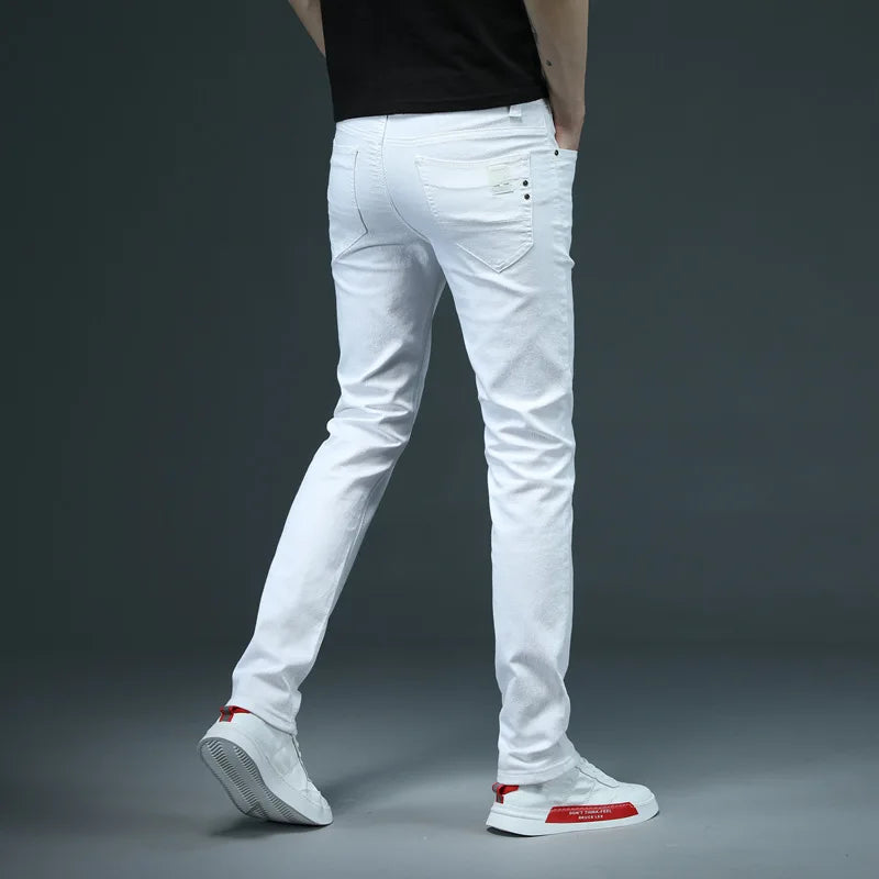 Skinny Jeans Men Cotton Blue Slim Streetwear Classic Solid