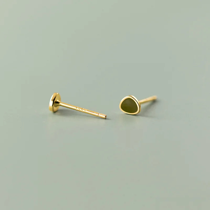 Geometric Green Enamel Small Stud Earrings Minimalist