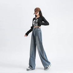 Jeans High Waist Wide Leg Cotton Denim Clothing Straight Pant