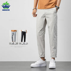 Summer Ankle-Length Pants Men Cotton Straight Fit Fashion Thin Brand Clothing