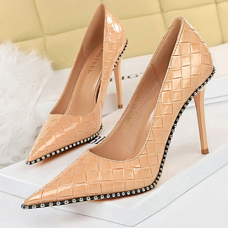 Shoes Rivet Woman Pumps High Heels Stiletto Pu Leather