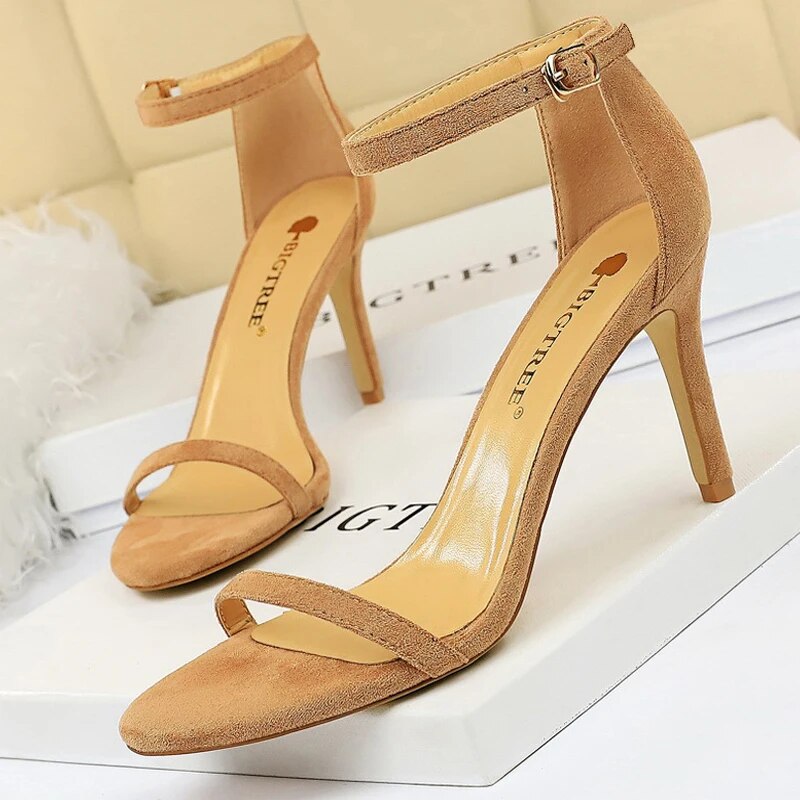 Shoes Summer Sandals Suede Hollow High Heels Stiletto