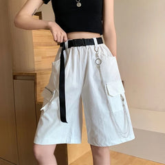 Harajuku Chain Cargo Shorts Big Pockets Wide Leg