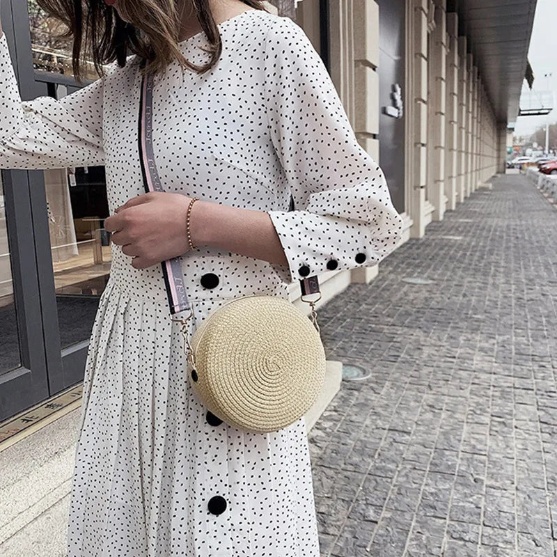 Round Straw Bags for Women Summer Rattan Woven Beach Bag