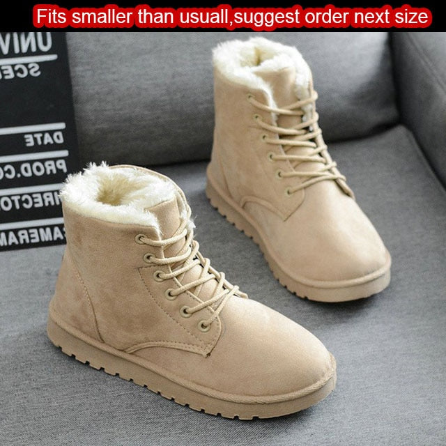 Snow Boots Lace Up Ankle  Faux Fur Ladies Female Shoes