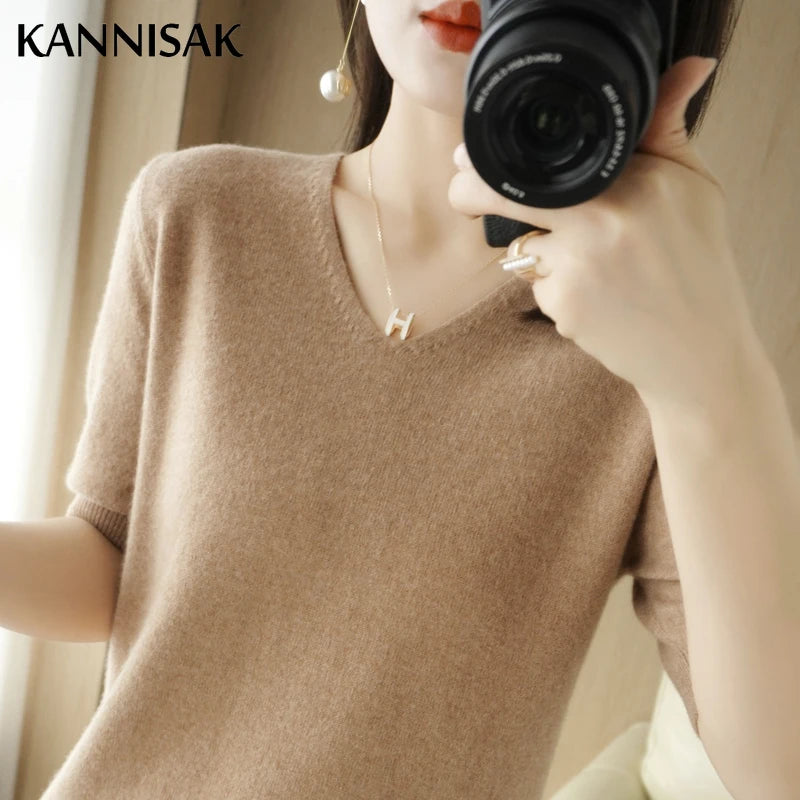 Sweaters Short Sleeves V-neck Shirt Knitwear