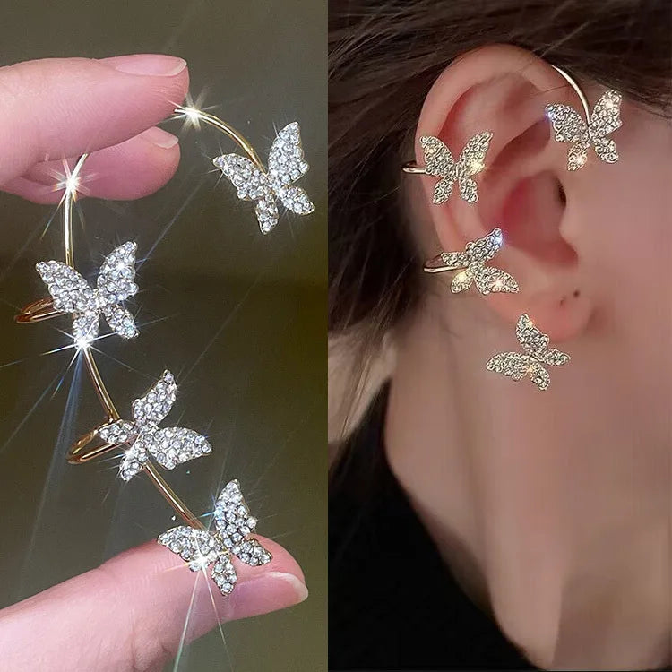 Fashion Zircon Butterfly Ear Clips Sparkling Rhinestone Ear Cuff Clips Earrings