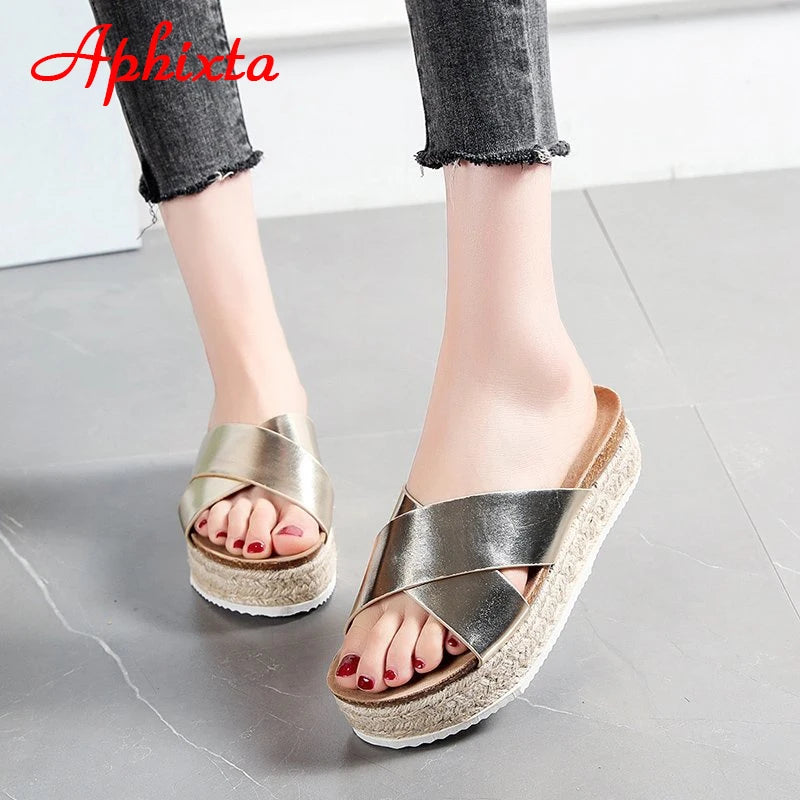 Platform Summer Cool Beach Slides Bling Wedge Slippers