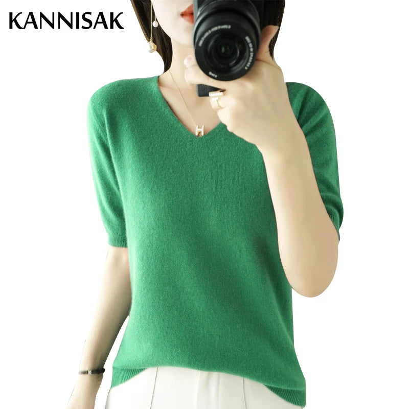 Sweaters Short Sleeves V-neck Shirt Knitwear