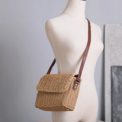 Vintage Handmade Straw Handbag Beach Tote Woven Casual Bohemia