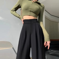 High Waist Solid Zipper Straight Women's Pants Fashion