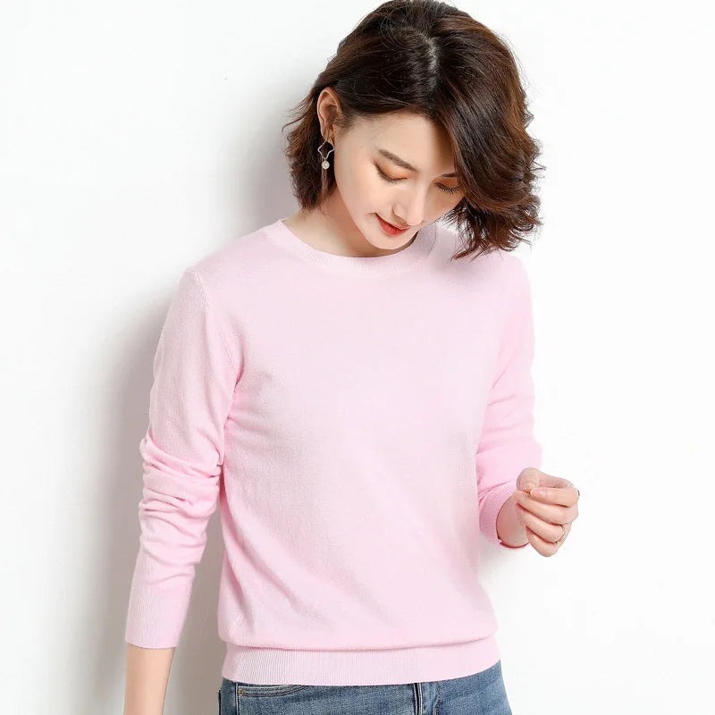 Women Sweater O-neck Basic Pullover Casual Pulls Jumpers