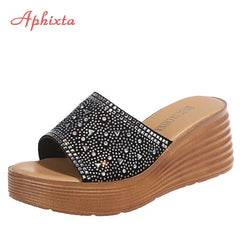 Crystals Wedge Slippers Women Platform Heels