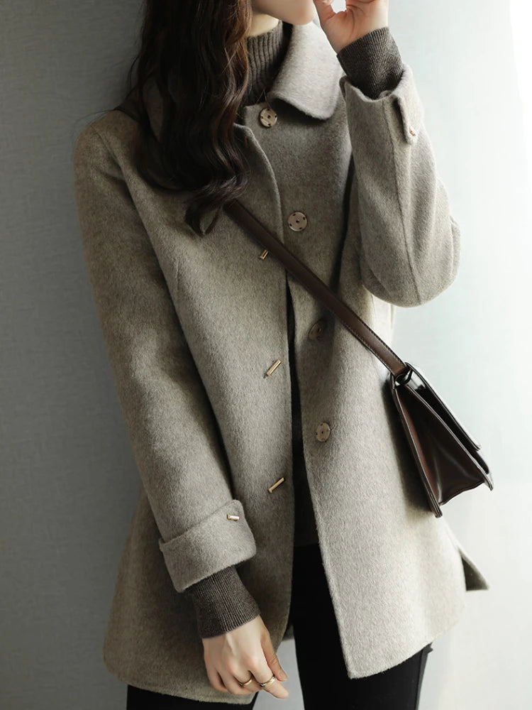 Woolen Coat Slim Fashion Office Lady Square Collar