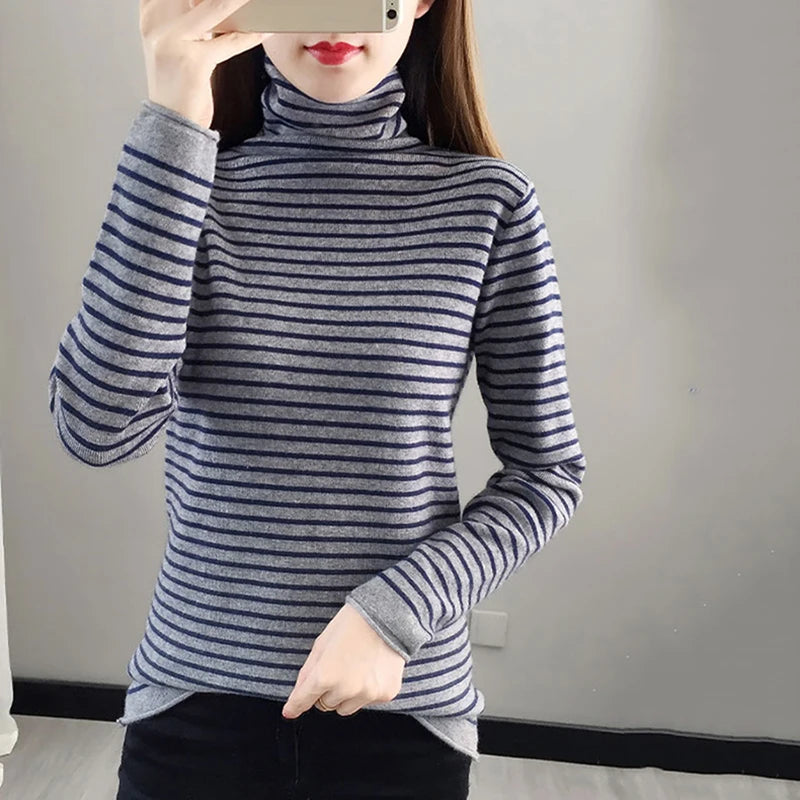 Striped Turtleneck Sweaters Knitted Jumpers Casual