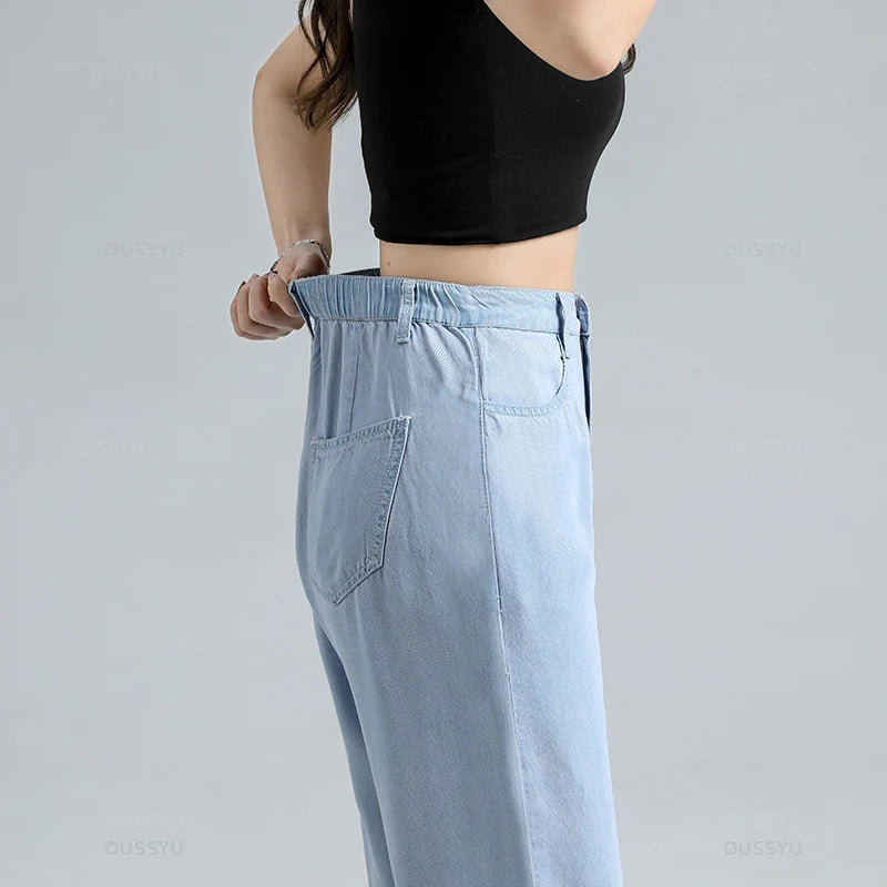 Summer Women's Jeans Fabric Baggy Wide Leg Denim Pants