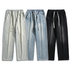 Men's Fleece Thickened Warm Jeans Baggy Straight Fashion Casual