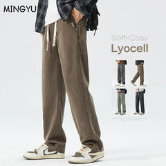 Men's Thick Loose Straight Elastic Waist Korea Casual Trousers