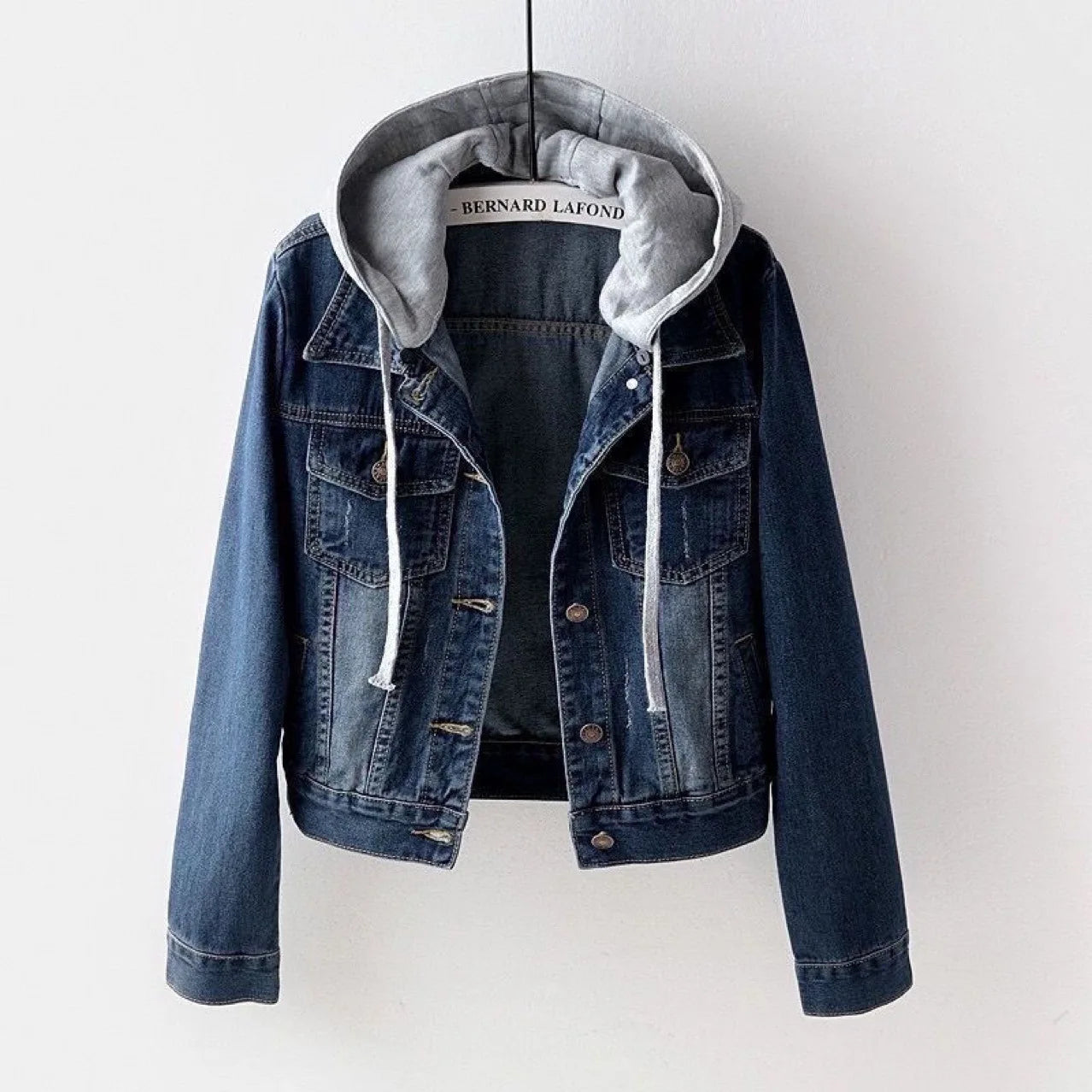 Denim Jacket Woman Hooded Short Style Clothing Retro Long Sleeved