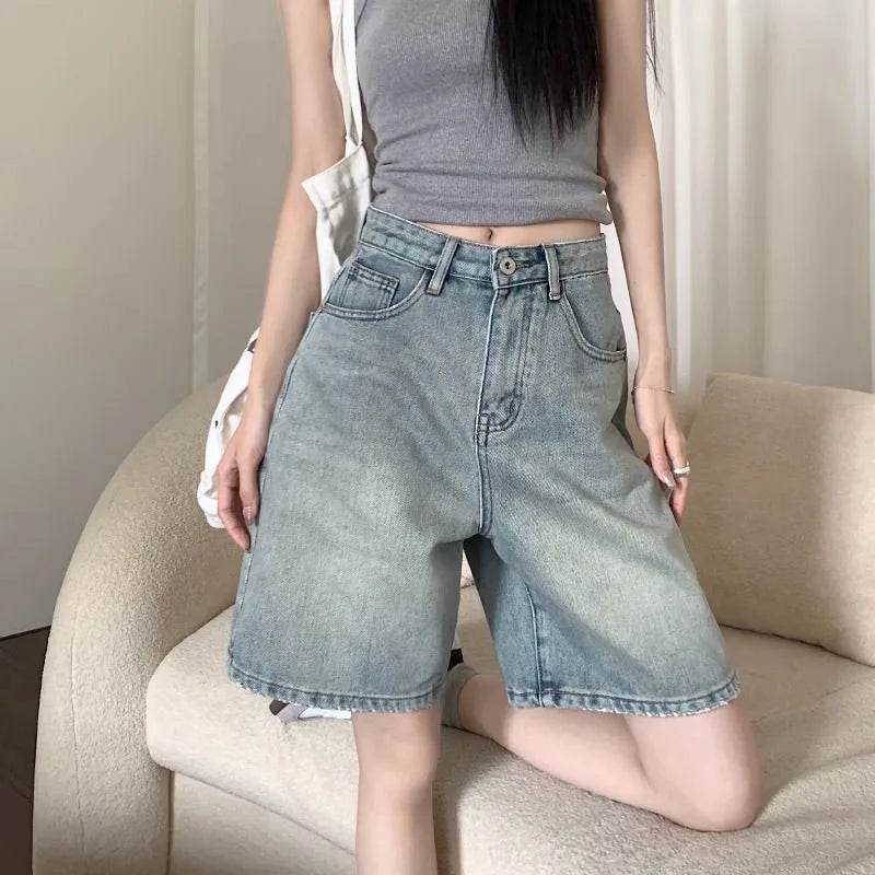 Summer Women's Denim Shorts Fashion High Waist Baggy Jeans