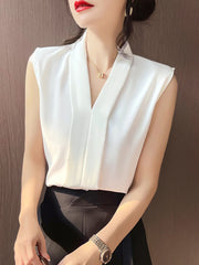 Office Lady Style Shirts Sleeveless Blouse Shirts