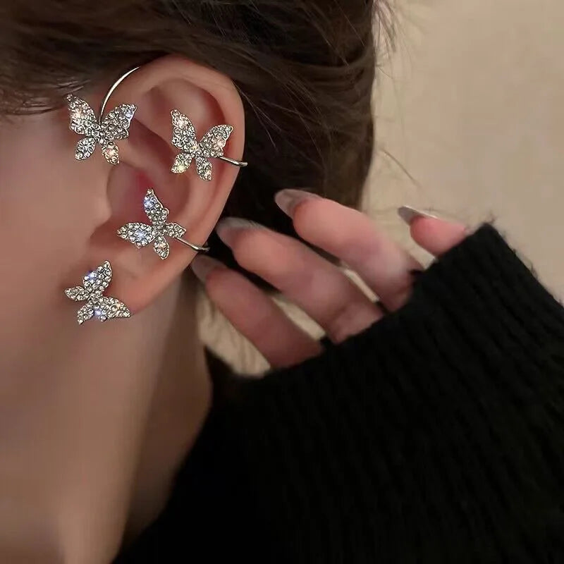 Fashion Zircon Butterfly Ear Clips Sparkling Rhinestone Ear Cuff Clips Earrings