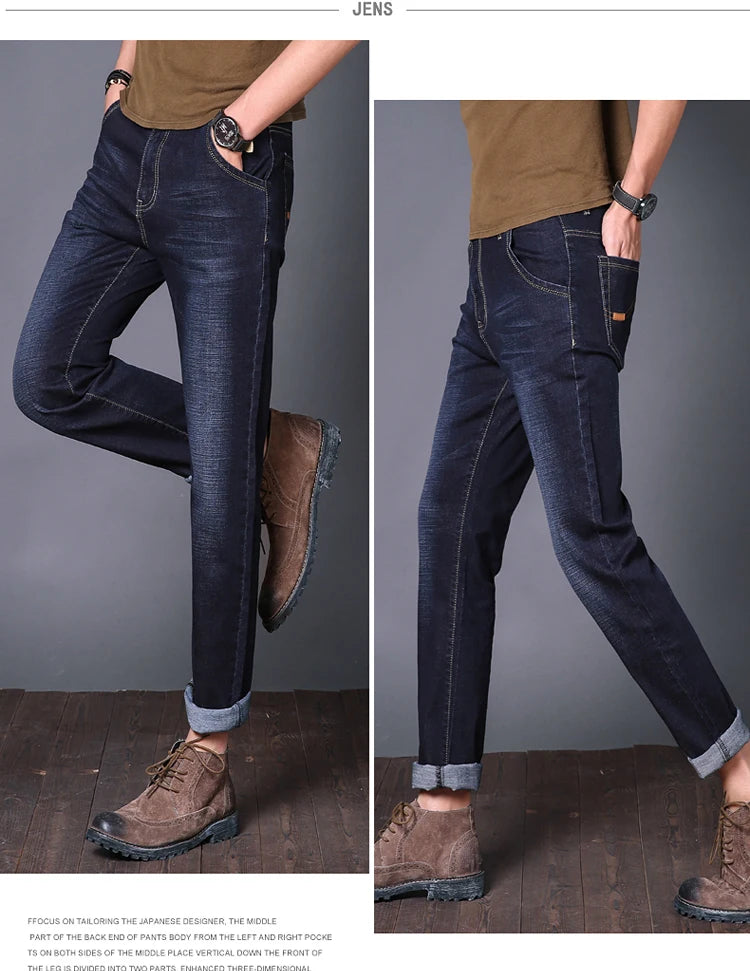 Classic Thin Denim Jeans Lightweight Elastic Simple Casual Trousers