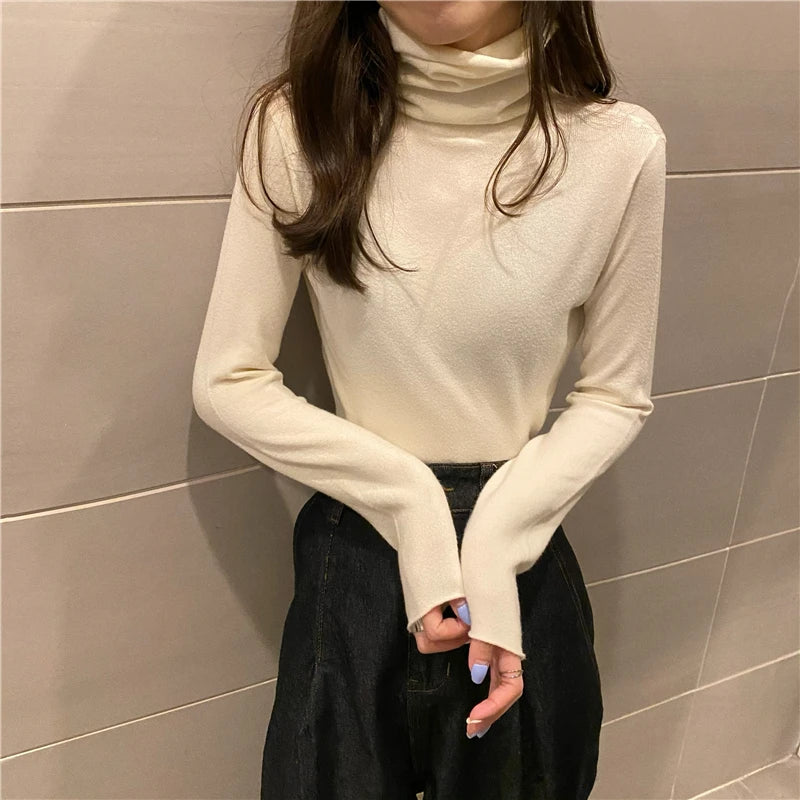 Turtleneck Women Sweaters Knitted Pullover Long Sleeve