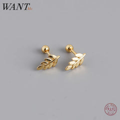 Fashion Simple Ear Bone Piercing Screw Beads Leaf Stud Earrings