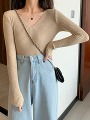 Basic B-neck Solid Pullover Knitted Sweater