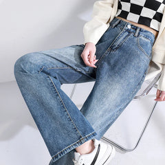 Womens Jeans High Waist Vintage Straight Baggy Denim Pants