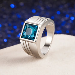 Trendy Men's Ring Blue Topaz Sterling Silver Finger Ring Fashion