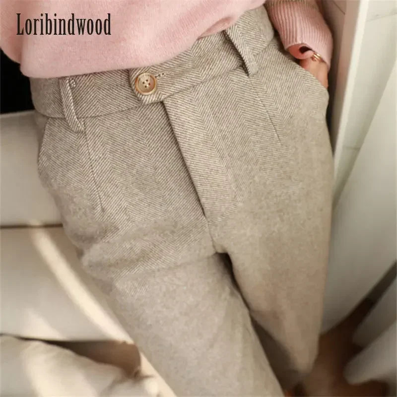 Woolen Pants Harem Pencil High Waisted Casual Suit Pants Office