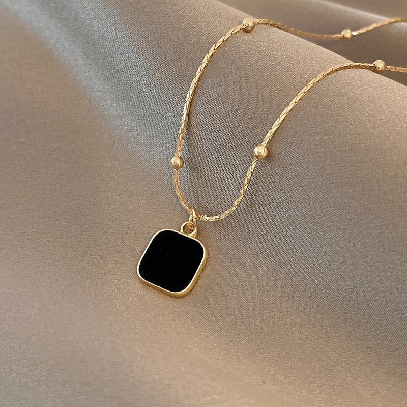 Stainless Steel Necklaces Minimalist Square Pendant Choker=