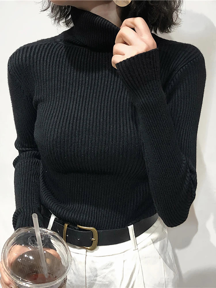 Turtleneck Tops Slim Pullover Jumper Knitted Sweater