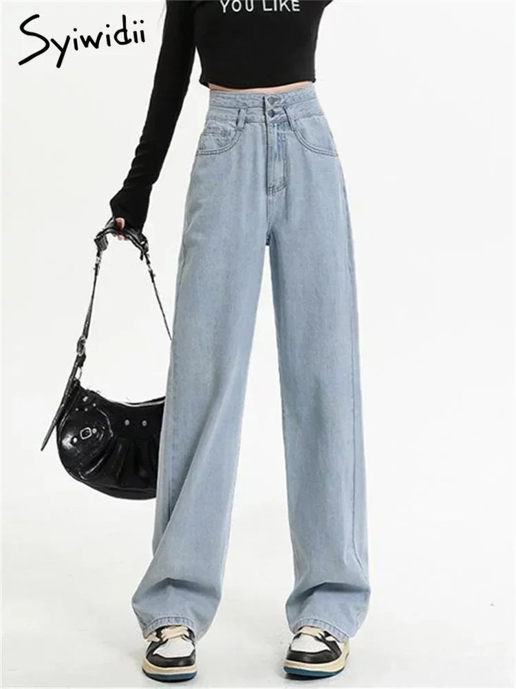 High Waisted Jeans Fashion Vintage Wide Leg Casual Streetwear Retro