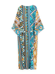 Chic Printed Women Plus Size Belted Kimono Dress Swimsuit Cover-ups