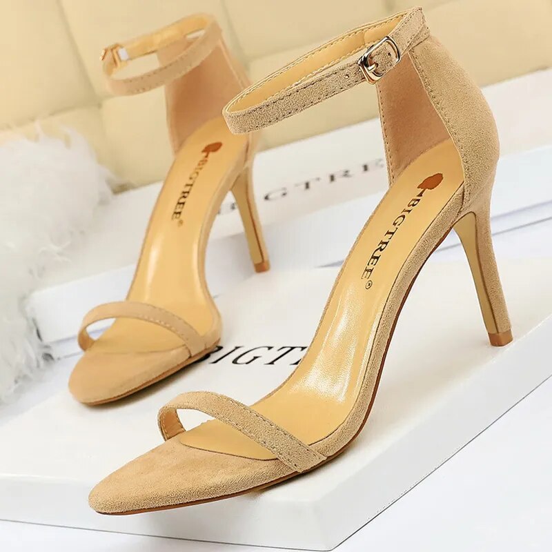 Shoes Summer Sandals Suede Hollow High Heels Stiletto