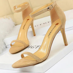 Shoes Summer Sandals Suede Hollow High Heels Stiletto