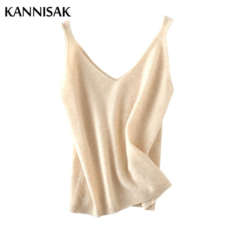 Knitted Camis Women Tops Loose V-neck Sleeveless