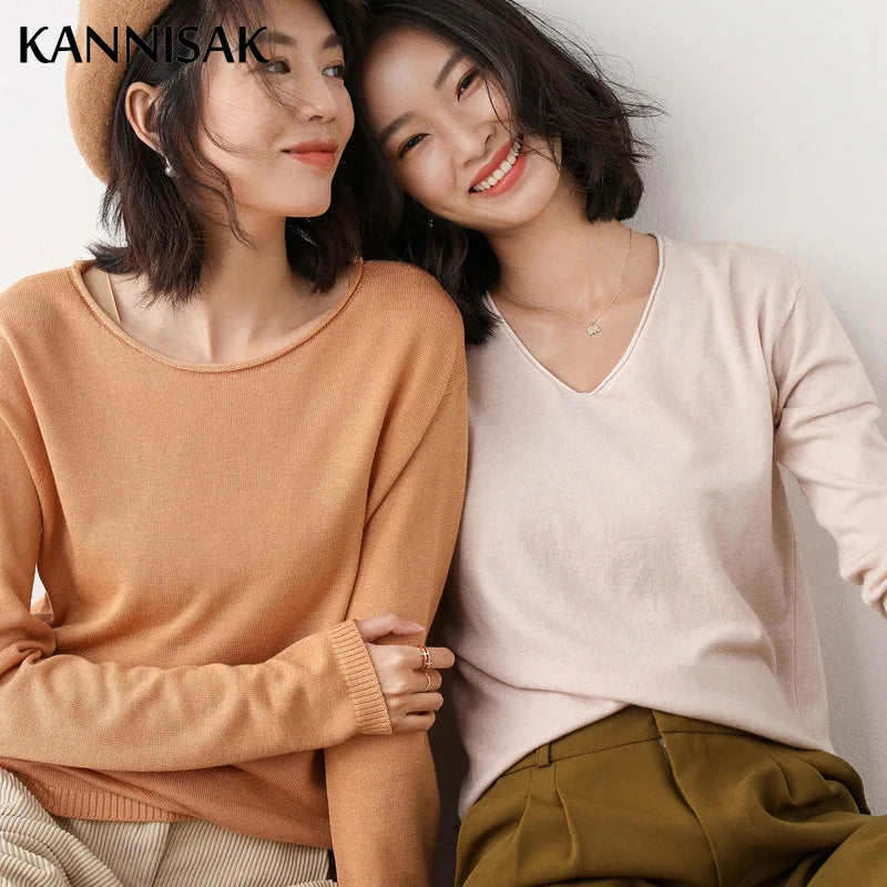 Sweater Solid Knitwear Loose Female Basic Casual Jumpers