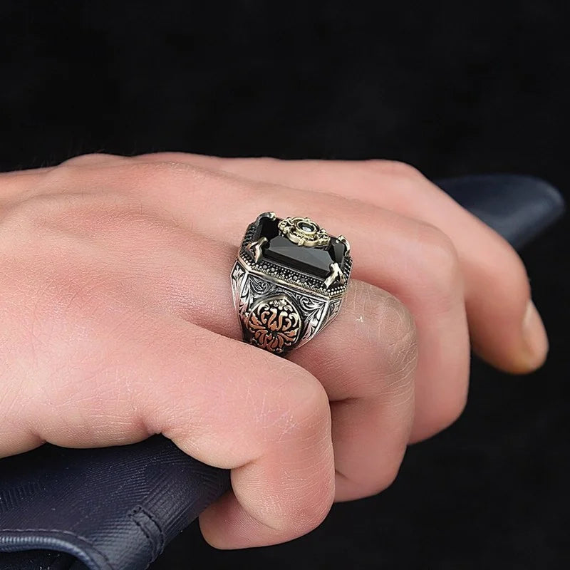 Retro Handmade Signet Ring for Men Vintage