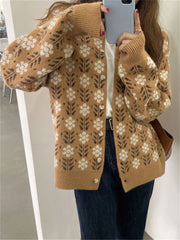 Vintage Floral Korean Fashion Knitting Cardigans Sweaters Tops