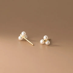 Silver Classic Simple Three Synthetic Pearl Small Stud Earrings