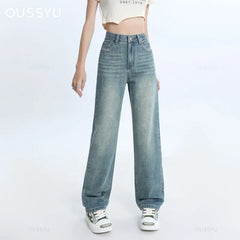 Woman Jeans High Waist Wide Leg Jean Cotton Denim Clothing Straight Leg